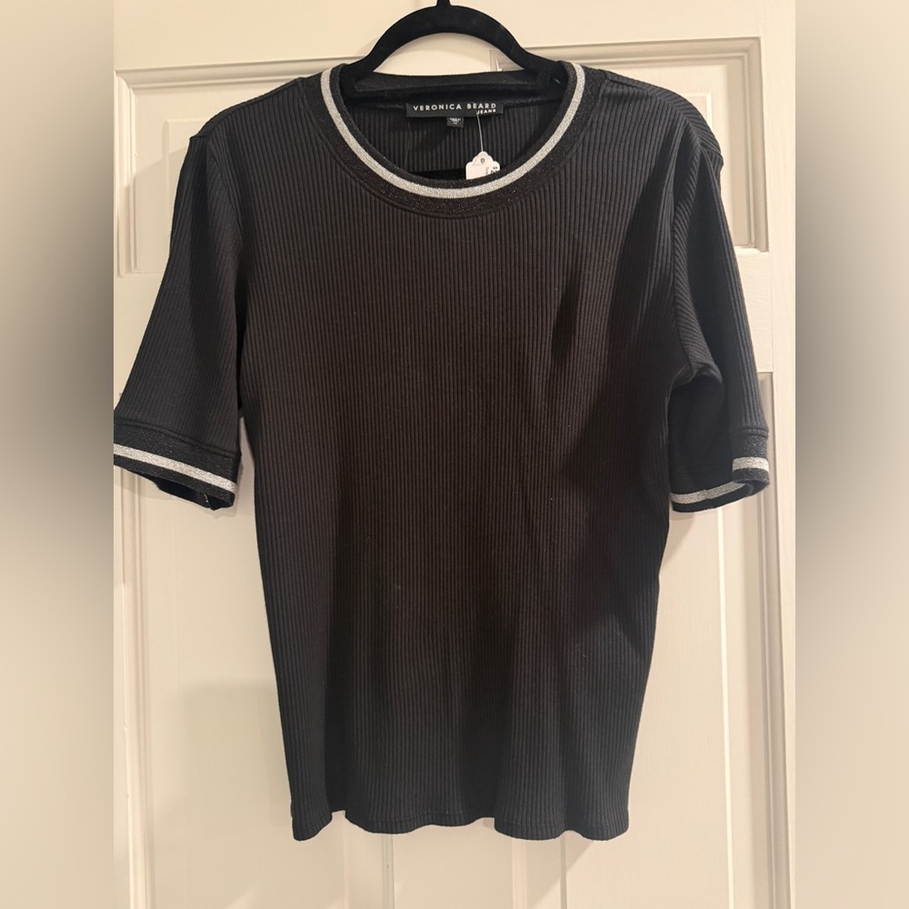 Veronica Beard women’s Black Short-Sleeve Ribbed Crew Tee